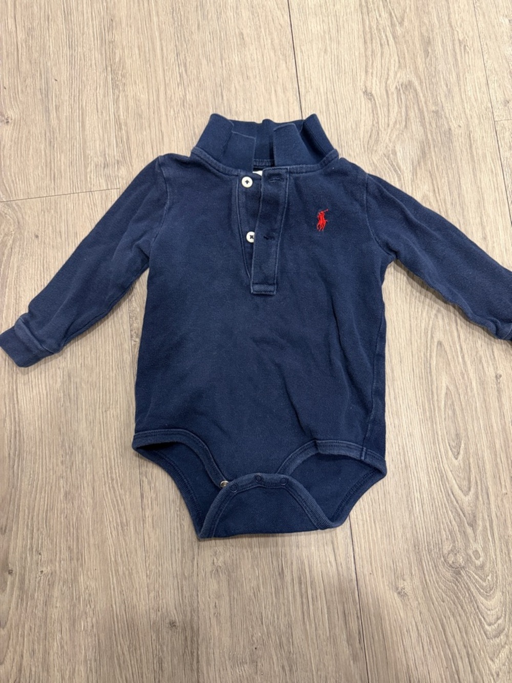 Ralph Lauren Navy Long-Sleeve Polo Bodysuit with Red Pony